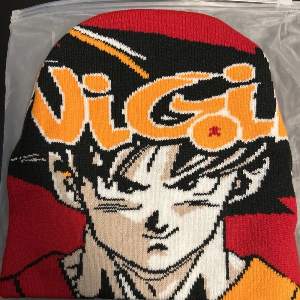 Vibrant Red and Black Graphic Beanie